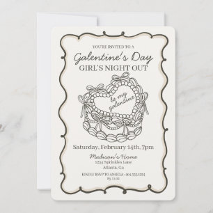 Beiger Bogen Retro Herz Coquette Kuchen Galentine Einladung