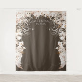 Beiger botanischer Blumengarten Hochzeitskulisse Wandteppich (Vorderseite)