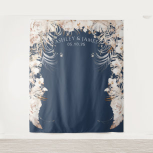 Beiger botanischer Blumengarten Hochzeitskulisse Wandteppich