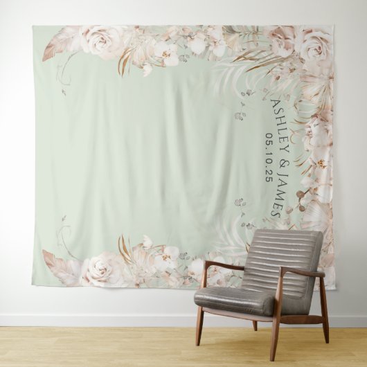 Beiger botanischer Blumengarten Hochzeitskulisse Wandteppich (Beispiel (Horizontal))