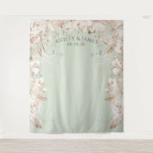 Beiger botanischer Blumengarten Hochzeitskulisse Wandteppich (Vorderseite)