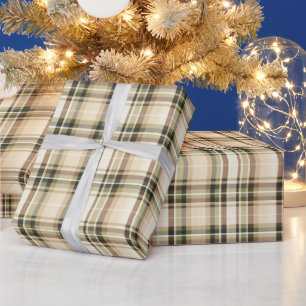 Beiger braun-grüner Tartan-Karostoff als Geschenk Geschenkpapier