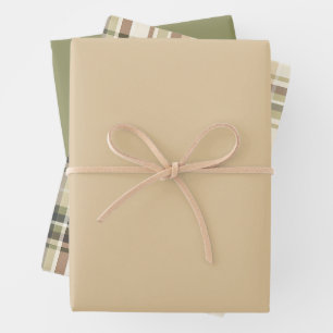 Beiger braun-grüner Tartan-Karostoff als Geschenk Geschenkpapier Set