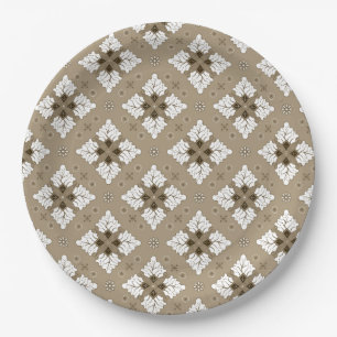 Beiger ethnischer Damast Batik nahtloses Muster Pappteller