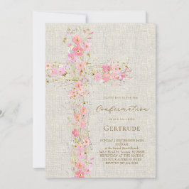 beiger Hintergrund rosa Blumen Kreuz Bestätigung Einladung