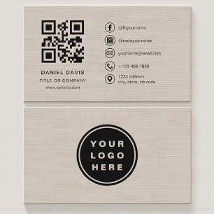 Beiger Leinen Firmenlogo QR-Code Visitenkarte