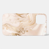 Beiger Marmor mit Goldplättchen aus Glitzer Case-Mate iPhone Hülle (Rückseite (Horizontal))