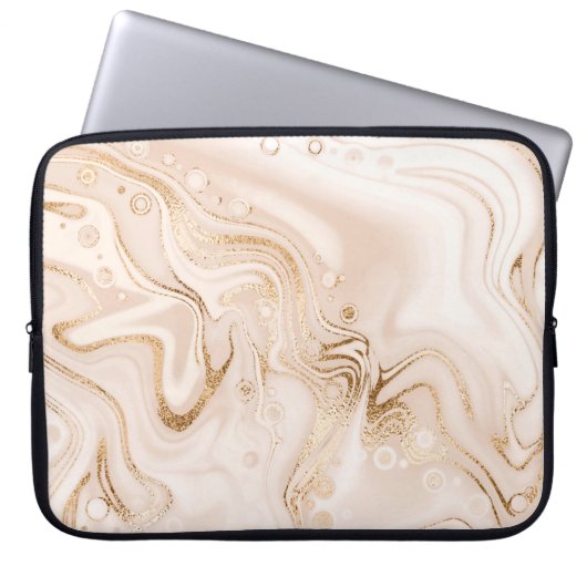 Beiger Marmor mit Goldplättchen aus Glitzer Laptopschutzhülle (Vorderseite)