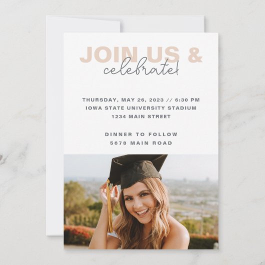 Beiger neutraler Abschluss Einladung (Rückseite)