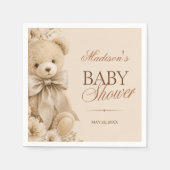 Beiger neutraler Teddybär-Blumenmuster Serviette (Vorderseite)