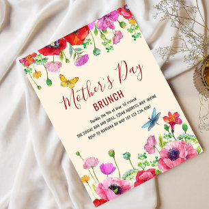 Beiger roter Aquarell-Blumen-Muttertagsbrunch  Einladung