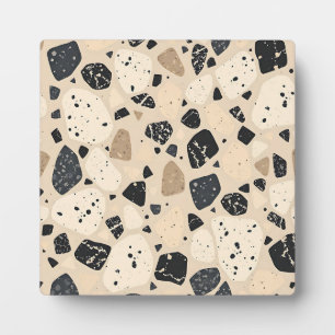 Beiger schwarzer Terrazzo-Muster neutrales Abstrac Fotoplatte