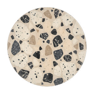Beiger schwarzer Terrazzo-Muster neutrales Abstrac Schneidebrett