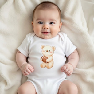 Beiger Wasserfarben-Teddybär mit Football Baby Strampler