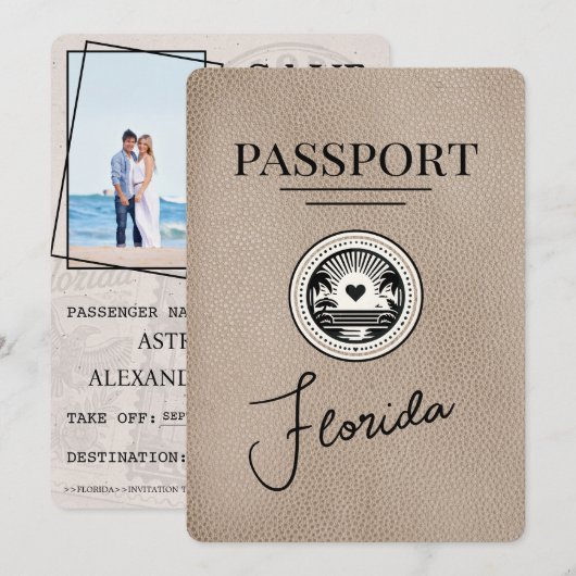 Beiges Florida-Reisepass Save The Date (Vorne/Hinten)
