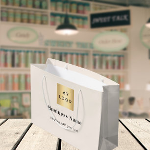 Beiges Geschäftslogo-Name Text Große Geschenktüte