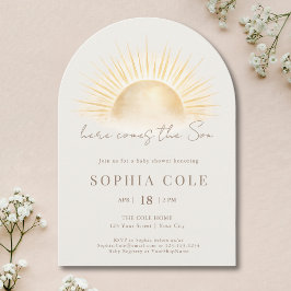 Beiges Gold Hier kommt der Sohn Baby Boy Shower Einladung