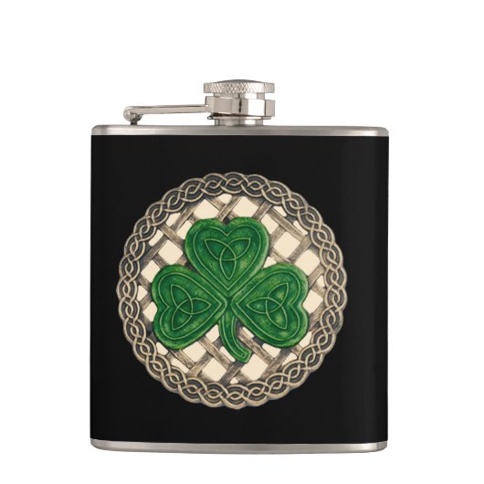 Beiges Kleeblatt auf Keltenknochenflasche Flachmann (Vorderseite)