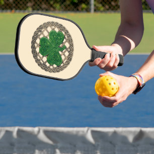 Beiges Kleeblatt auf keltischen Knochen Pickleball Schläger