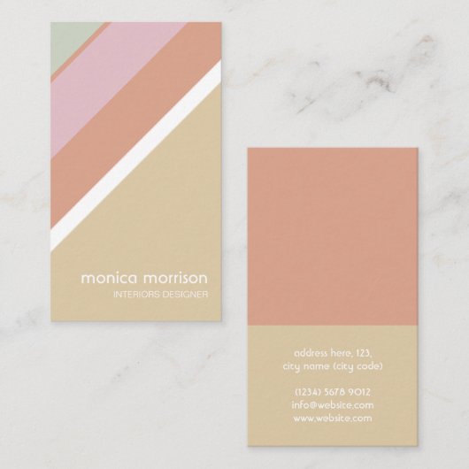 Beiges minimales Netz stripes feminine elegant Visitenkarte (Vorne/Hinten)