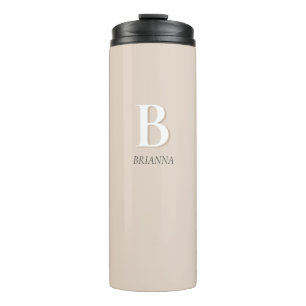Beiges modernes Minimal-Initial-Monogramm Thermosbecher