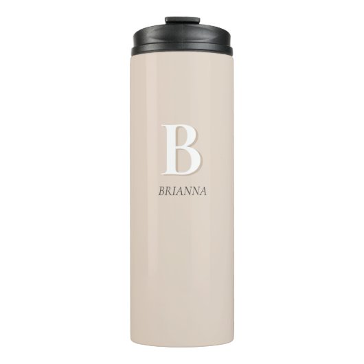 Beiges modernes Minimal-Initial-Monogramm Thermosbecher (Vorderseite)