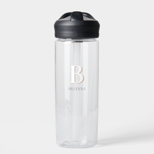 Beiges modernes Minimal-Initial-Monogramm Trinkflasche (Vorderseite)