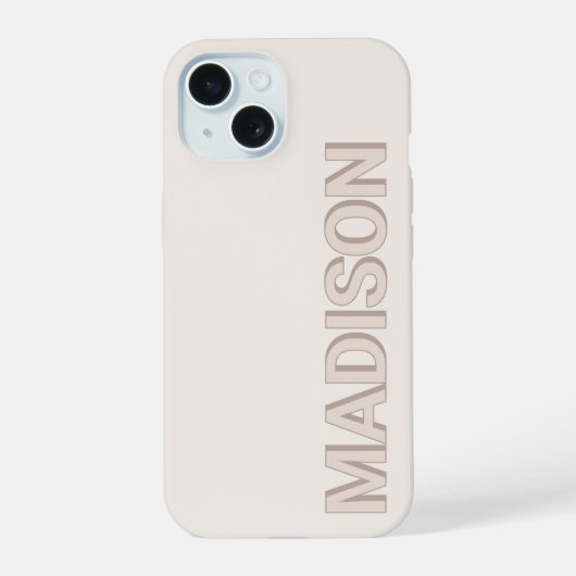 Beiges modernes Monogramm Name iPhone 15 Hülle (Rückseite)