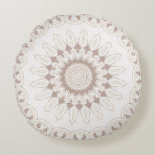 Beiges und cremefarbenes Mandala-Muster Rundes Kissen