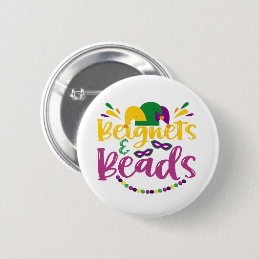 Beignets & Beads Funny Mardi Gras Carnival Geschen Button (Vorne & Hinten)