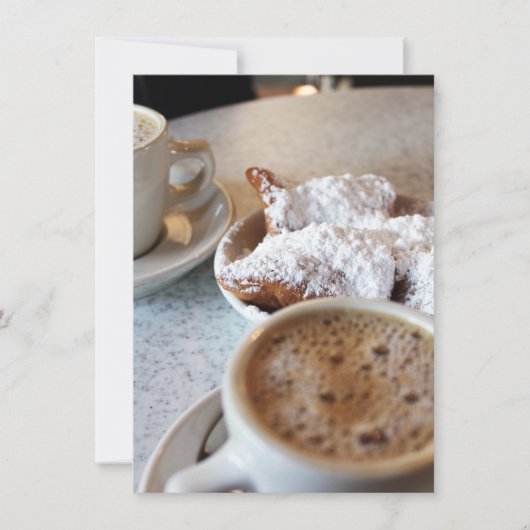 Beignets und Kaffee-Flachkarte Karte (Vorderseite)