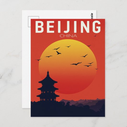 Beijing China Temple Sunset Postkarte (Vorne/Hinten)