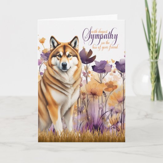 Beileid Akita Hund Lila Wildblume Wiese Karte (Vorderseite)
