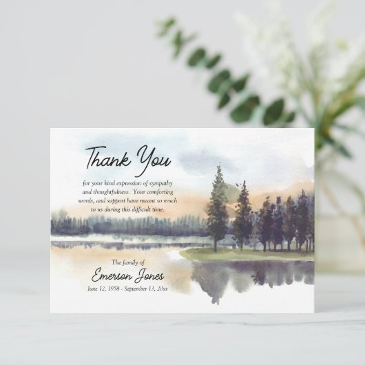 Beileid am See Flat Dankeschön Karte (Stehend Vorderseite)