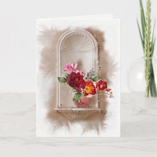 Beileid Aquarellfarbene Blume und Weinglas Karte (Vorderseite)