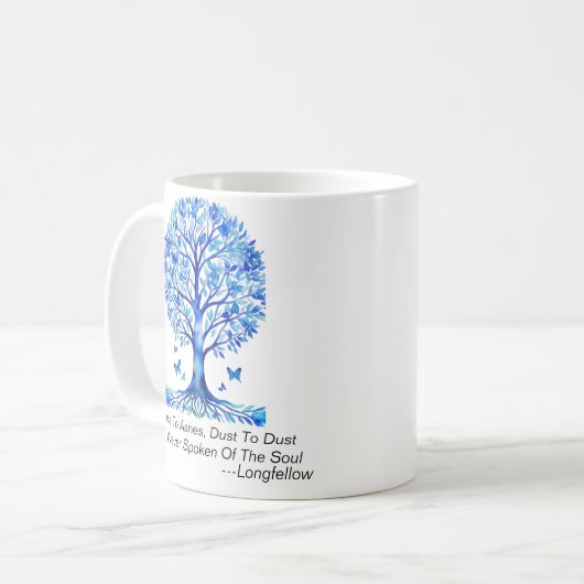 Beileid Ashes to Ashes Blue Butterfly Tree Tasse (Vorderseite Links)