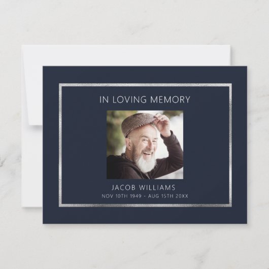 Beileid Beerdigung Blau Silber Foto Dankeschön Kar (Vorderseite)