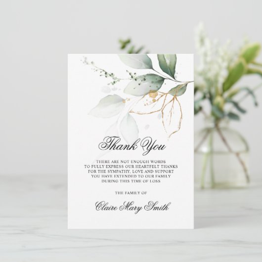 Beileid Beerdigung DANK IHNEN Aquarellgrüne Dankeskarte (Stehend Vorderseite)