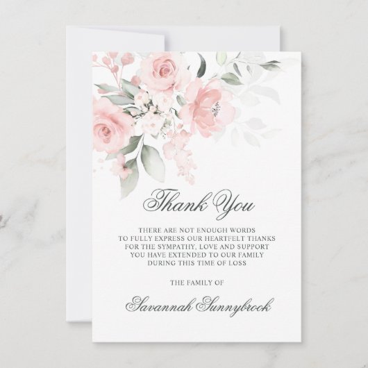 Beileid Beerdigung DANK IHNEN Pink Floral | POEM Dankeskarte (Vorderseite)