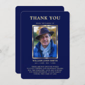 Beileid Beerdigung Gedächtnis DANK IHNEN Foto Navy Dankeskarte (Vorne/Hinten)