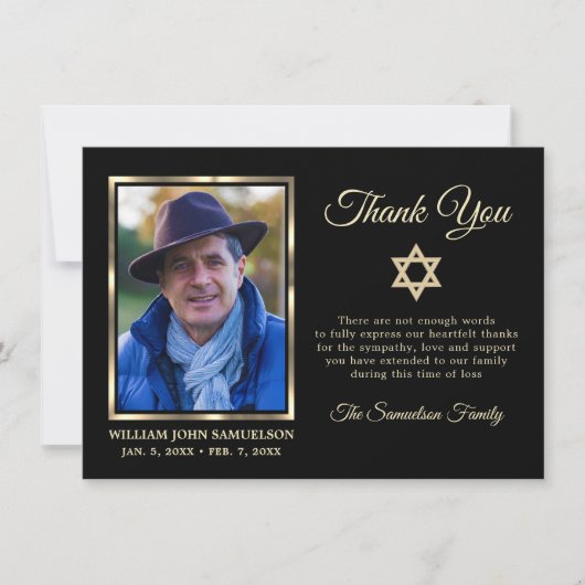 Beileid Beerdigung Gedächtnis DANK SIE Star David Dankeskarte (Vorderseite)