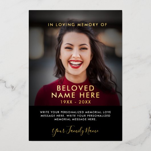 Beileid Beerdigung Memory Foto Foil Cards Folieneinladung (Vorderseite)