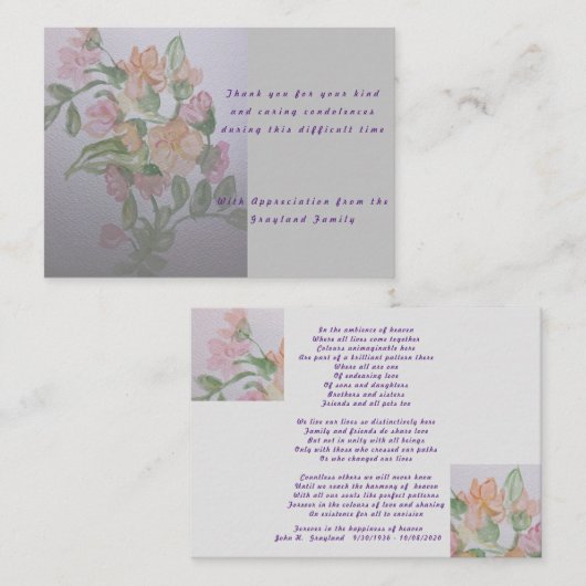 Beileid Beileidsgedicht danken Mitteilungskarte (Vorne/Hinten)