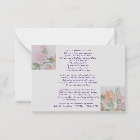 Beileid Beileidsgedicht danken Mitteilungskarte (Rückseite)