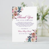 Beileid Bereavement Burgund Blumenbeerdigung Dankeskarte (Stehend Vorderseite)