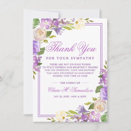 Beileid Bereavement Wasserfarbenflora Beerdigung Dankeskarte (Vorderseite)