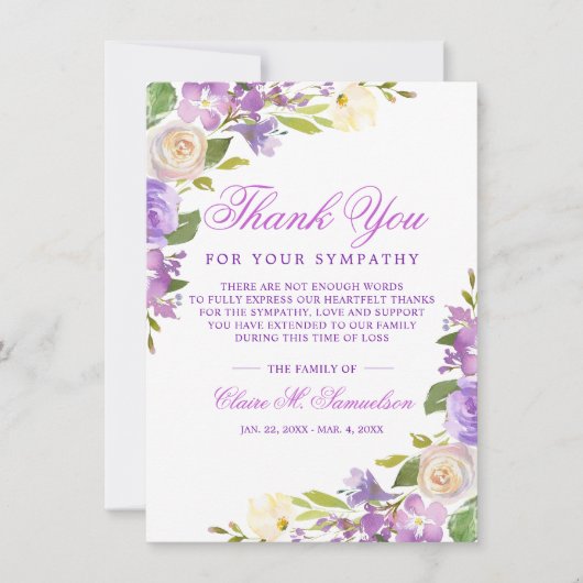 Beileid Bereavement Wasserfarbenflora Beerdigung Dankeskarte (Vorderseite)