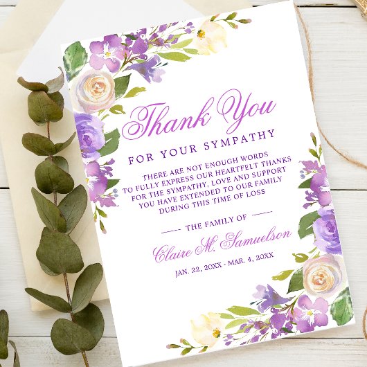 Beileid Bereavement Wasserfarbenflora Beerdigung Dankeskarte