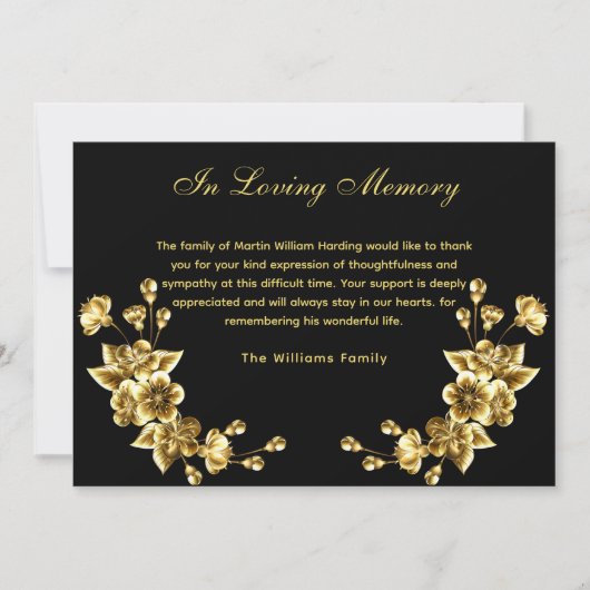 Beileid Black Gold Blumenbudget Danke Foto (Vorderseite)