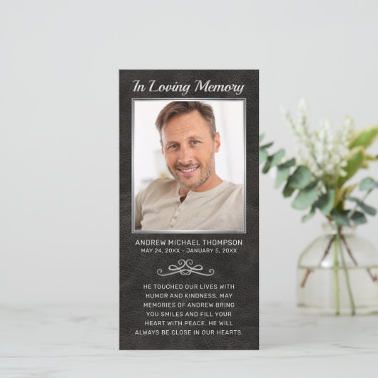 Beileid Black Leather Silver Foto Beerdigung Gebet (Stehend Vorderseite)
